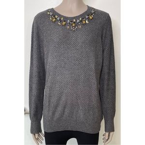 Joie Grey Jewel Embellished Wool Cashmere Blend Sweater